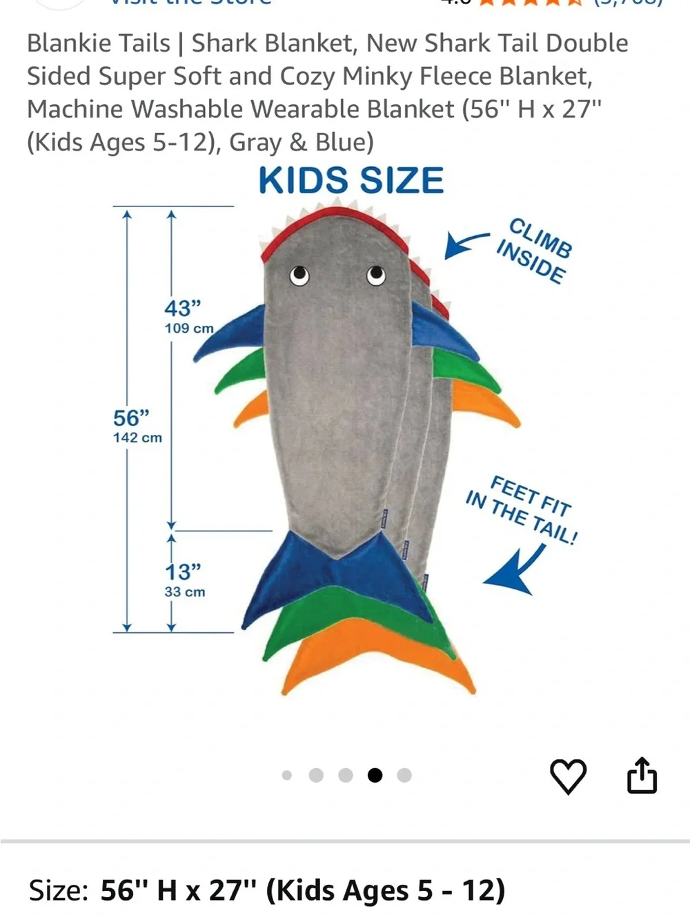 Blankie Tails Baby Shark Blanket Grey Blue